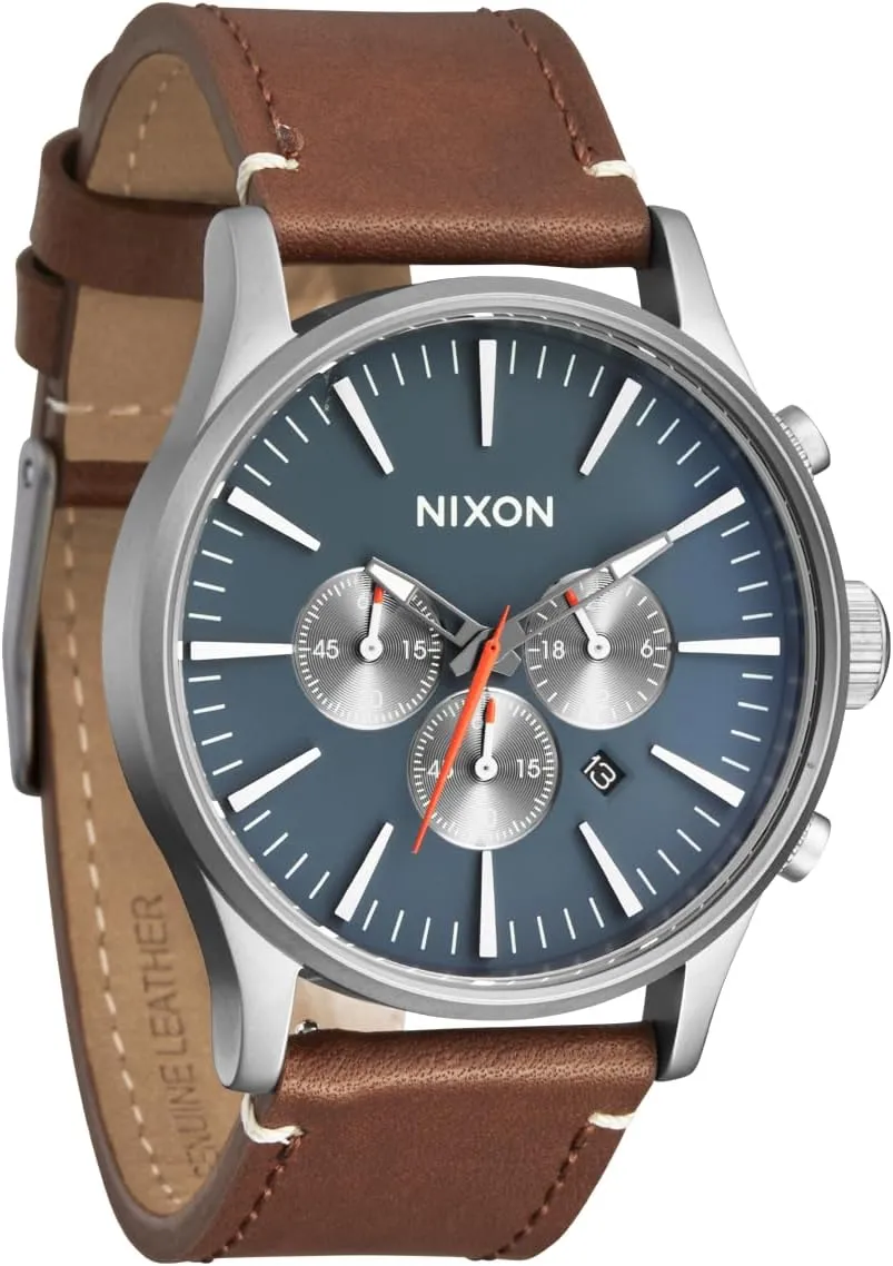 NIXON Sentry Chrono Leather A1391-100m Water Resistant Men's Analog Chronograph Watch (42mm Watch Face, 23mm Leather Band)