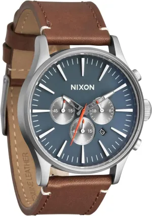 NIXON Sentry Chrono Leather A1391-100m Water Resistant Men's Analog Chronograph Watch (42mm Watch Face, 23mm Leather Band)