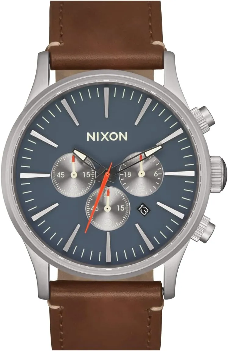 NIXON Sentry Chrono Leather A1391-100m Water Resistant Men's Analog Chronograph Watch (42mm Watch Face, 23mm Leather Band)