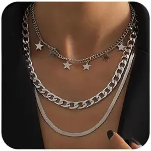 Octwine Star Layered Choker Necklaces for Women Simple Layering Bar Tassel Chunky Stacked Pendant Necklace Set of 3 for Women