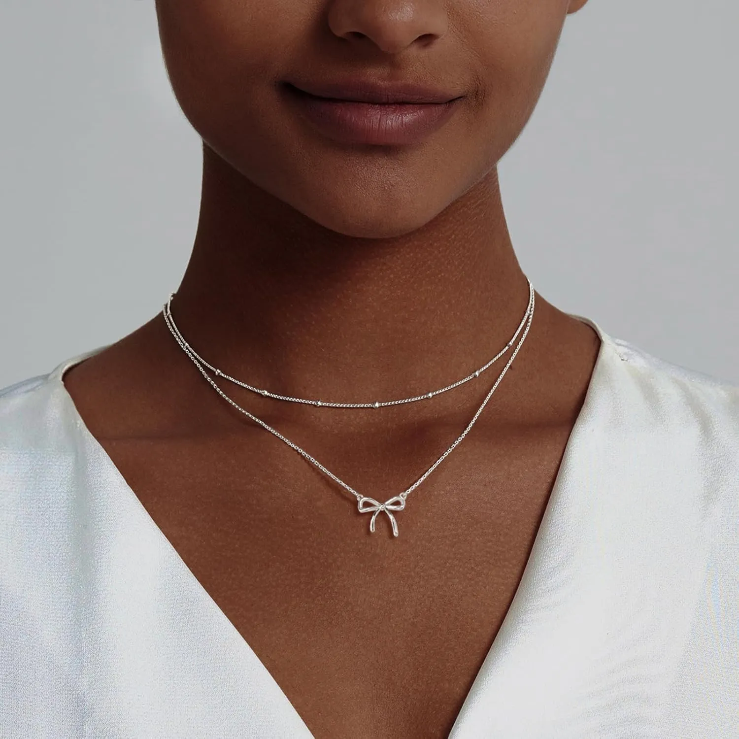 OGD Gold Necklace for Women, Bow Necklace 14K Layered Gold Necklace Dainty Bow Pendant Choker Necklace Trendy Bow Necklace Gold Chain Necklaces for Women Jewelry Gift