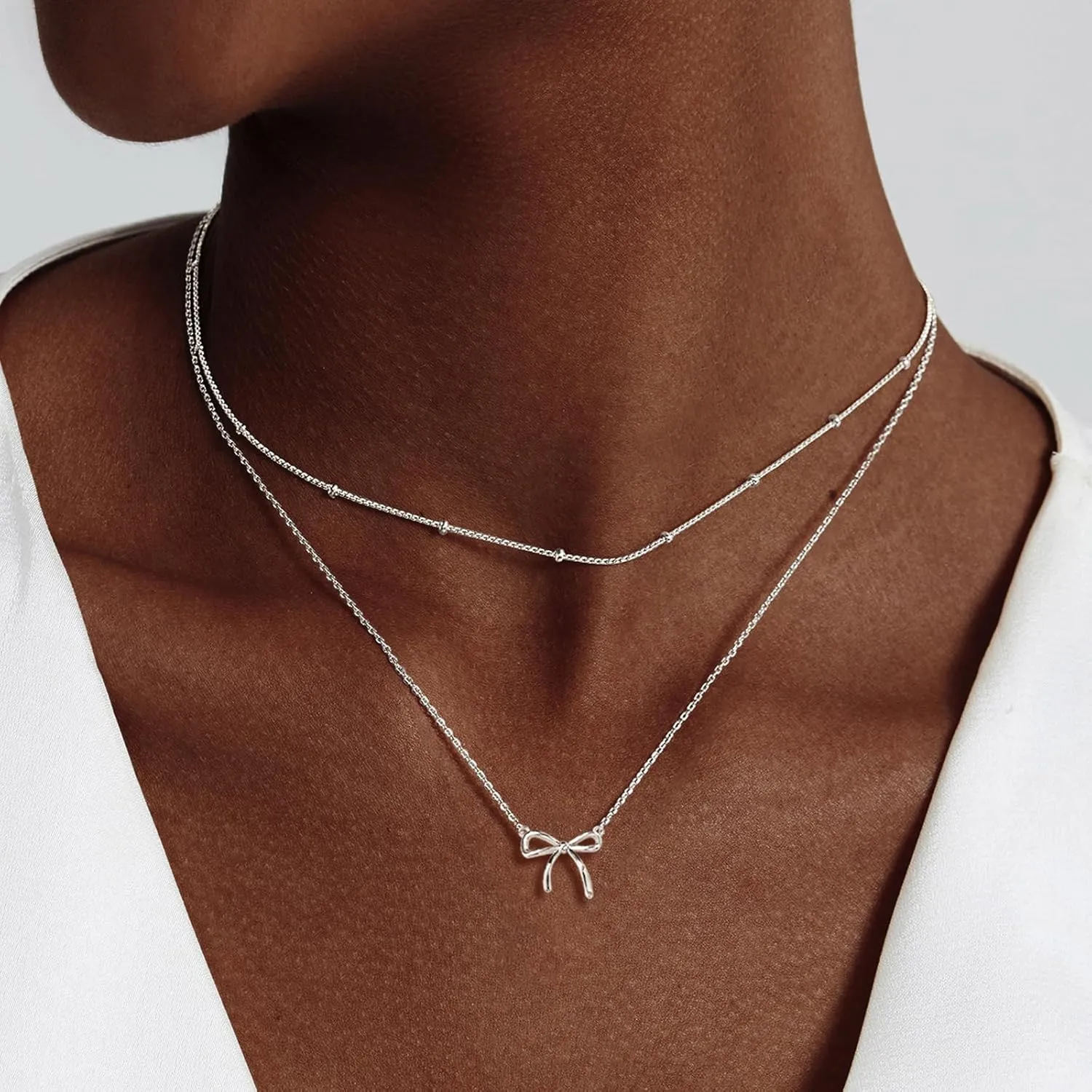OGD Gold Necklace for Women, Bow Necklace 14K Layered Gold Necklace Dainty Bow Pendant Choker Necklace Trendy Bow Necklace Gold Chain Necklaces for Women Jewelry Gift