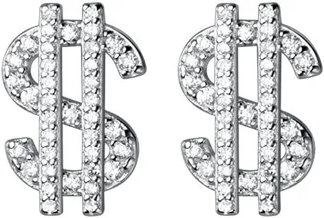 ONLYJUMP Crystal Dollar Sign Symbol Drop Dangle Earrings for Women Rhinestone Dollar Money Stud Earrings Elegant Earrings for Fashion Jewelry Gifts (Silver stud)