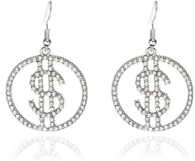 ONLYJUMP Crystal Dollar Sign Symbol Drop Dangle Earrings for Women Rhinestone Dollar Money Stud Earrings Elegant Earrings for Fashion Jewelry Gifts (Silver)