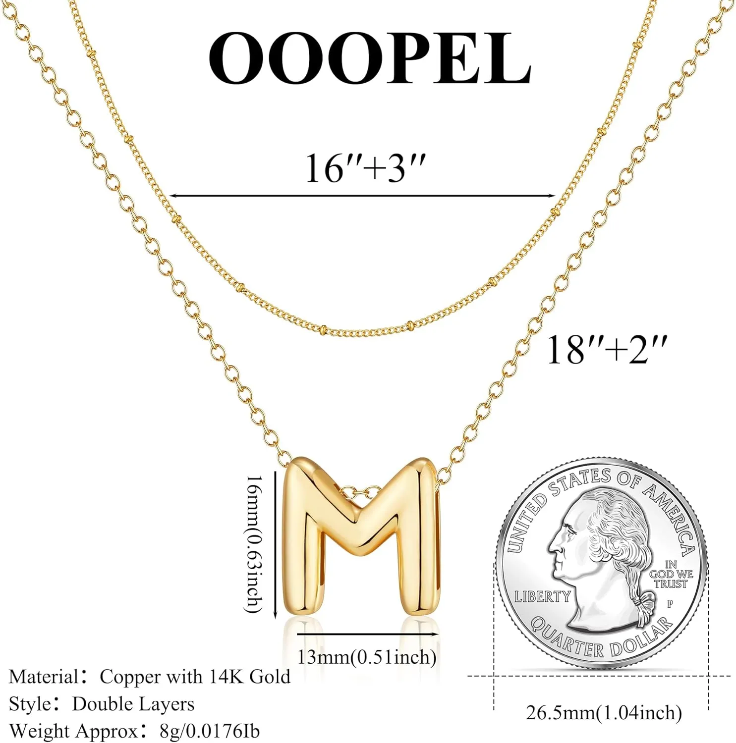OOOPEL Bubble Initial Necklaces for Women Layered A-Z Alphabet Pendant Necklace 14K Gold Plated Balloon Letter Necklace Dainty Jewelry Gift