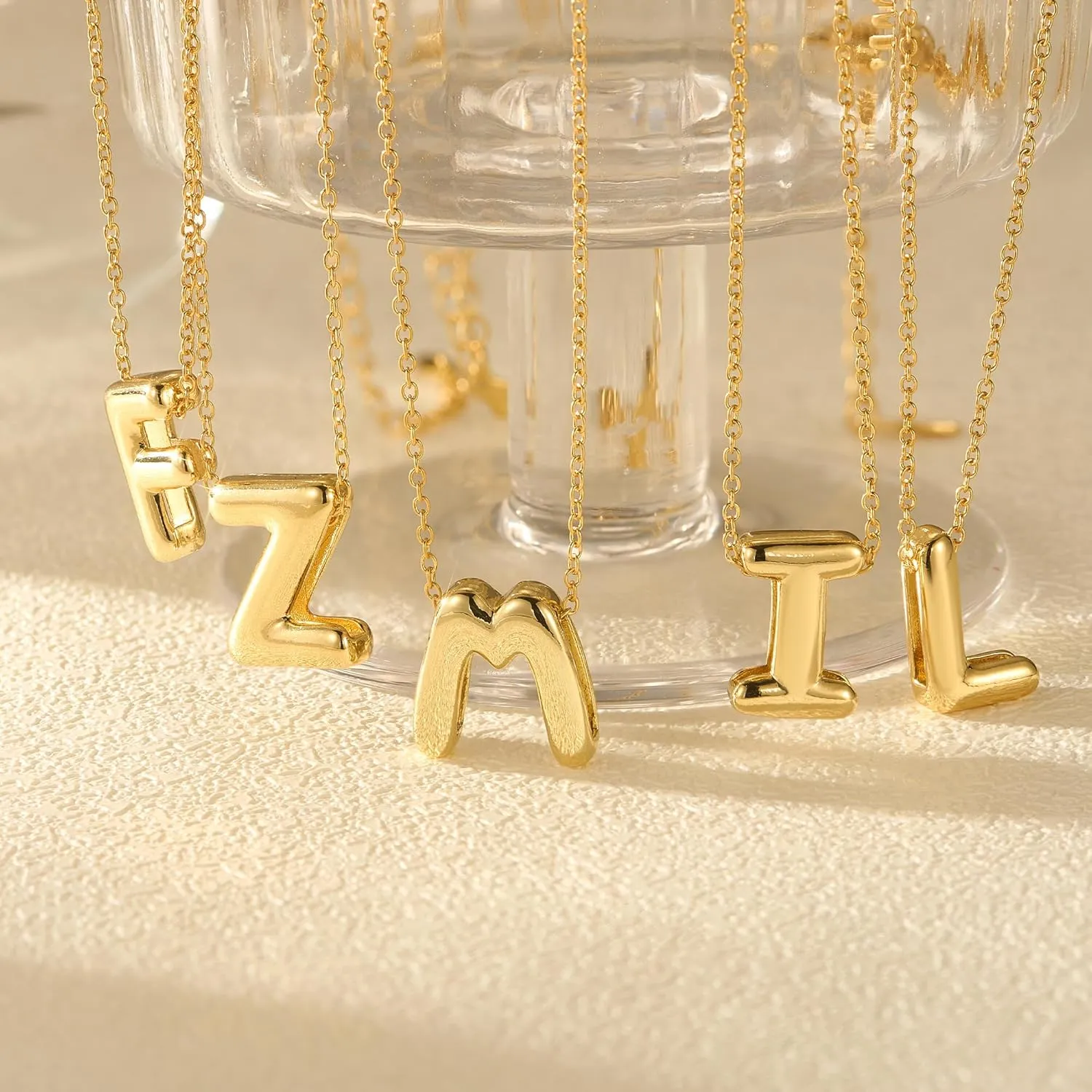 OOOPEL Bubble Initial Necklaces for Women Layered A-Z Alphabet Pendant Necklace 14K Gold Plated Balloon Letter Necklace Dainty Jewelry Gift