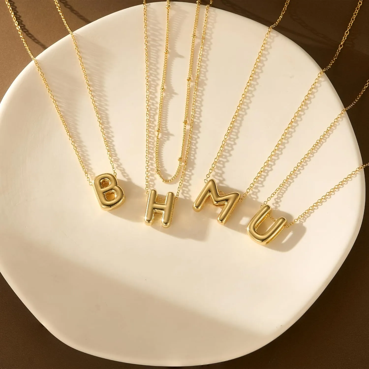 OOOPEL Bubble Initial Necklaces for Women Layered A-Z Alphabet Pendant Necklace 14K Gold Plated Balloon Letter Necklace Dainty Jewelry Gift
