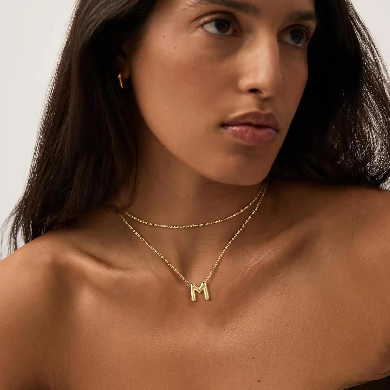 OOOPEL Bubble Initial Necklaces for Women Layered A-Z Alphabet Pendant Necklace 14K Gold Plated Balloon Letter Necklace Dainty Jewelry Gift