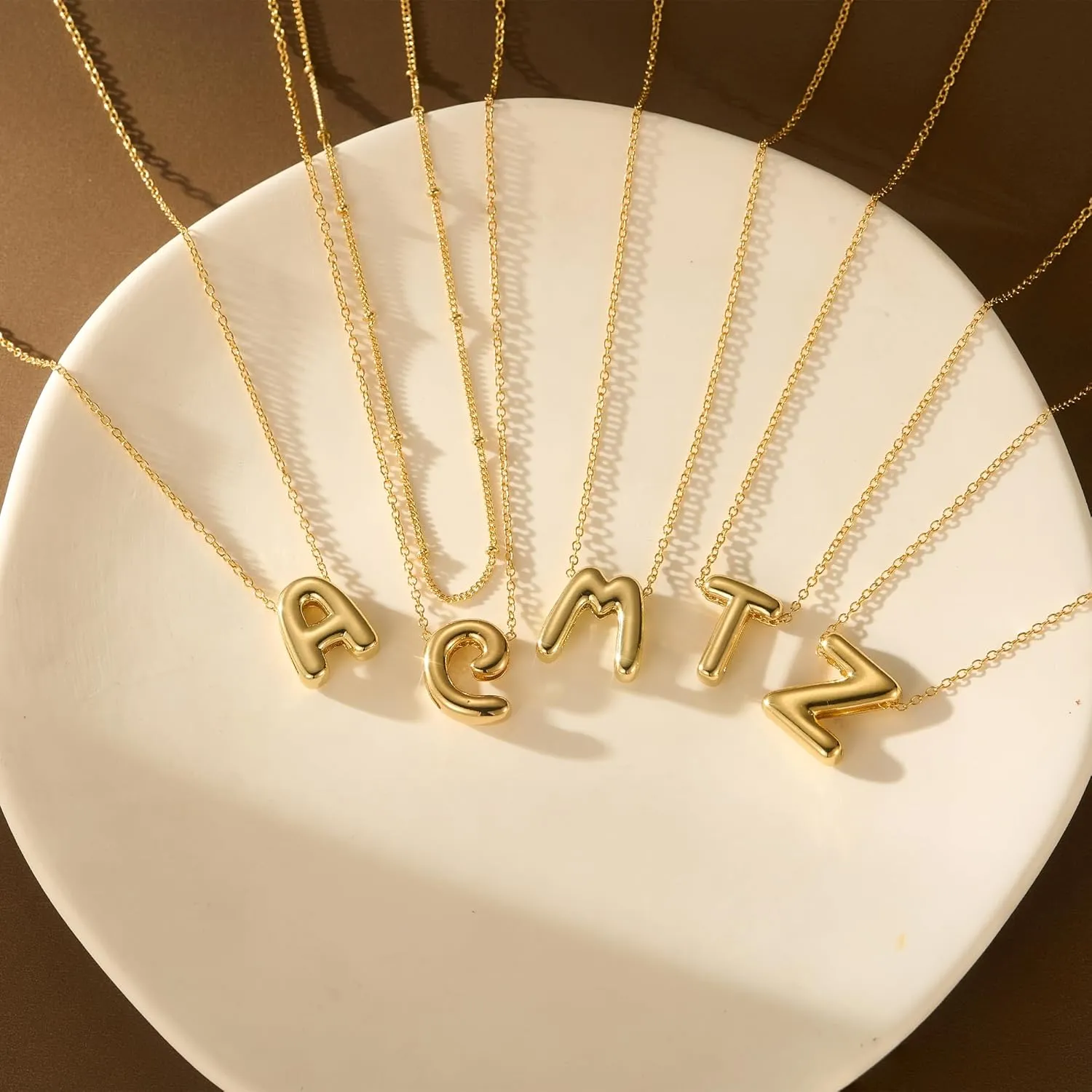 OOOPEL Bubble Initial Necklaces for Women Layered A-Z Alphabet Pendant Necklace 14K Gold Plated Balloon Letter Necklace Dainty Jewelry Gift