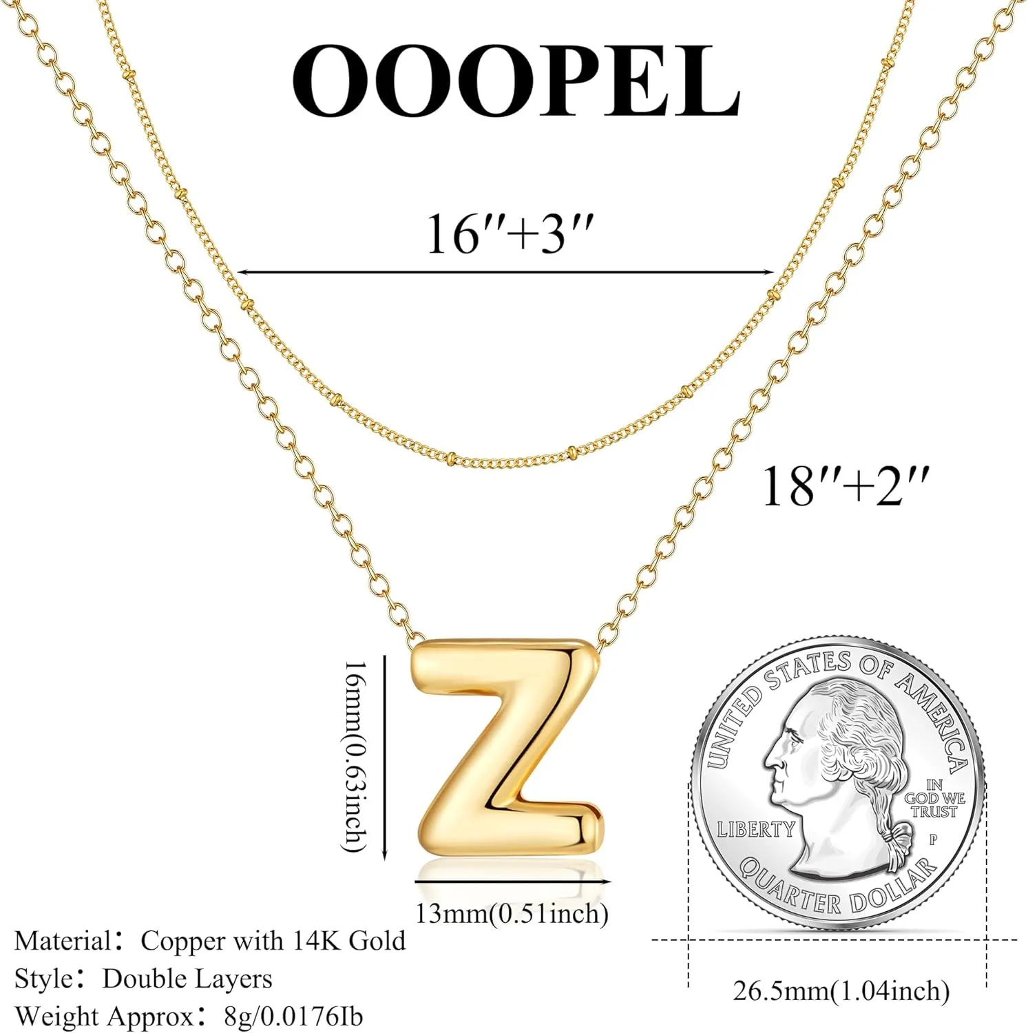 OOOPEL Bubble Initial Necklaces for Women Layered A-Z Alphabet Pendant Necklace 14K Gold Plated Balloon Letter Necklace Dainty Jewelry Gift