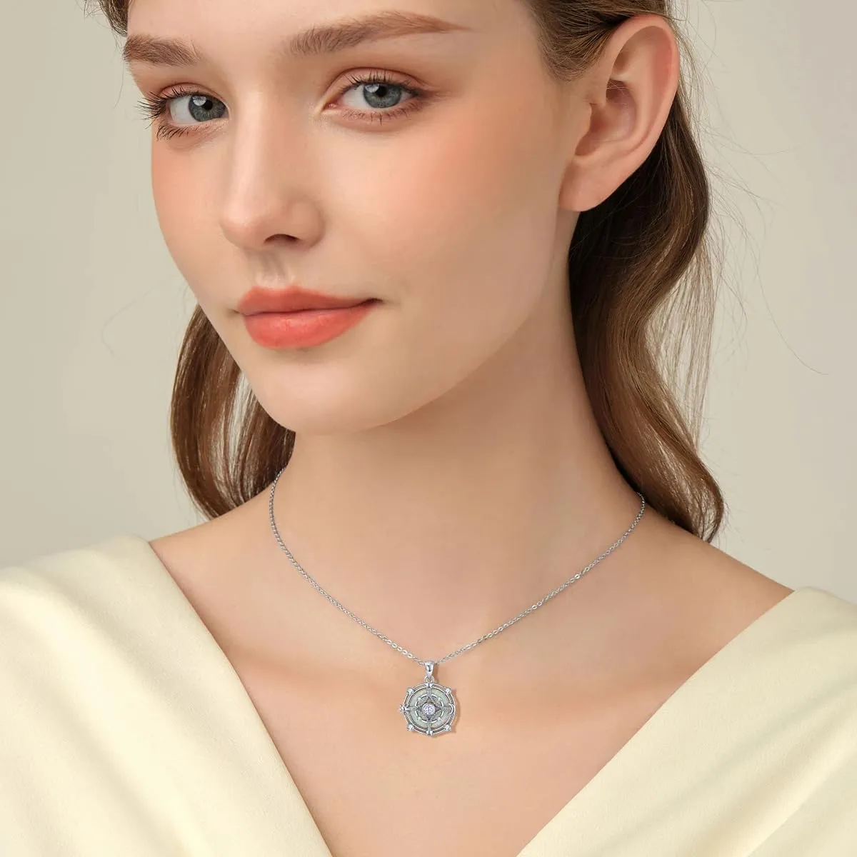 Opal Compass Necklace for Women Opal Necklace for Women Sun Moon Star Pendant 925 Sterling Silver North Star Anniversary Birthday Gifts Jewelry for Her