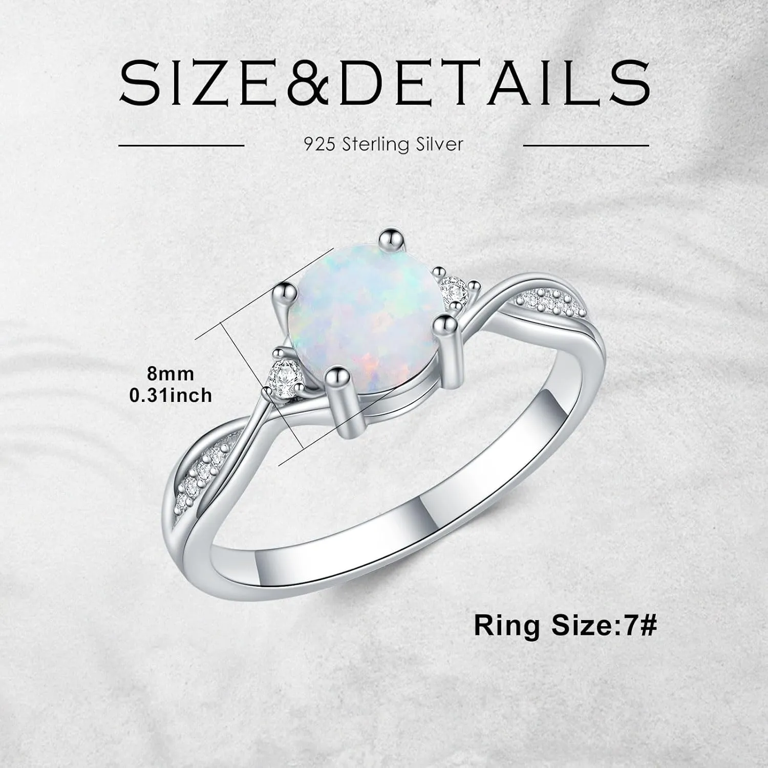 Opals Ring for Women 1 Carat 925 Sterling Silver Round Shape Opal Engagement Ring with Moissanite Promise Ring Valentine's Day Jewelry Gifts for Her,Ring Sizes 4-12
