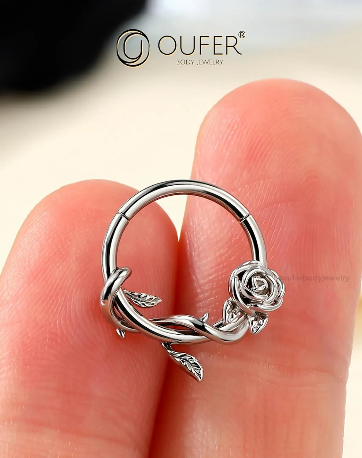 OUFER FLower 16G Gold Septum Rings, 316L Surgical Steel Septum Jewelry, Hinged Clicker Daith Piercing Jewelry, Daith Cartilage Helix Tragus Earring Hoop For Women