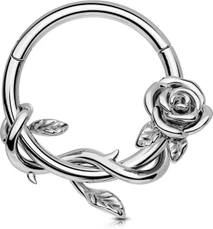 OUFER FLower 16G Gold Septum Rings, 316L Surgical Steel Septum Jewelry, Hinged Clicker Daith Piercing Jewelry, Daith Cartilage Helix Tragus Earring Hoop For Women
