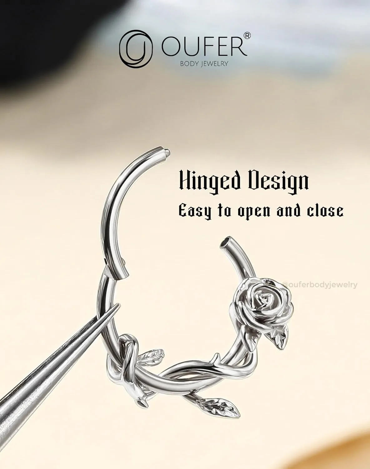 OUFER FLower 16G Gold Septum Rings, 316L Surgical Steel Septum Jewelry, Hinged Clicker Daith Piercing Jewelry, Daith Cartilage Helix Tragus Earring Hoop For Women