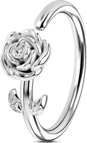 OUFER Nose Rings Flower Rose Seamless Open Nose Rings Hoops 20G, Stainless Steel Floral Nose Helix Daith Rook Tragus Piercing Jewelry for Women Men