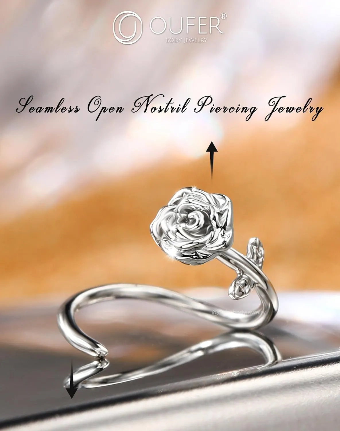OUFER Nose Rings Flower Rose Seamless Open Nose Rings Hoops 20G, Stainless Steel Floral Nose Helix Daith Rook Tragus Piercing Jewelry for Women Men
