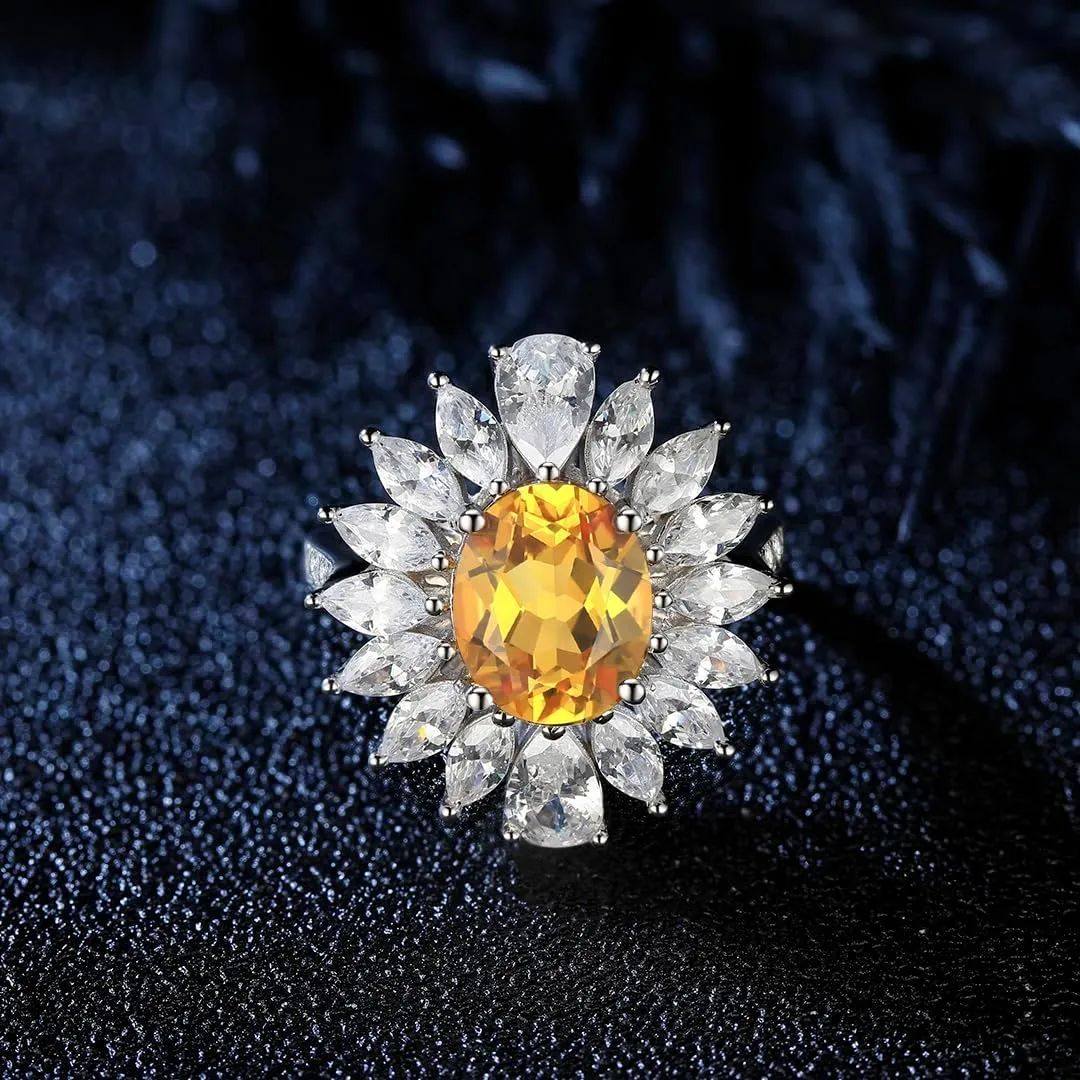 Oval Citrine and Diamond Cluster Ring in Sterling Silver, 14.0 x 10.0 mm