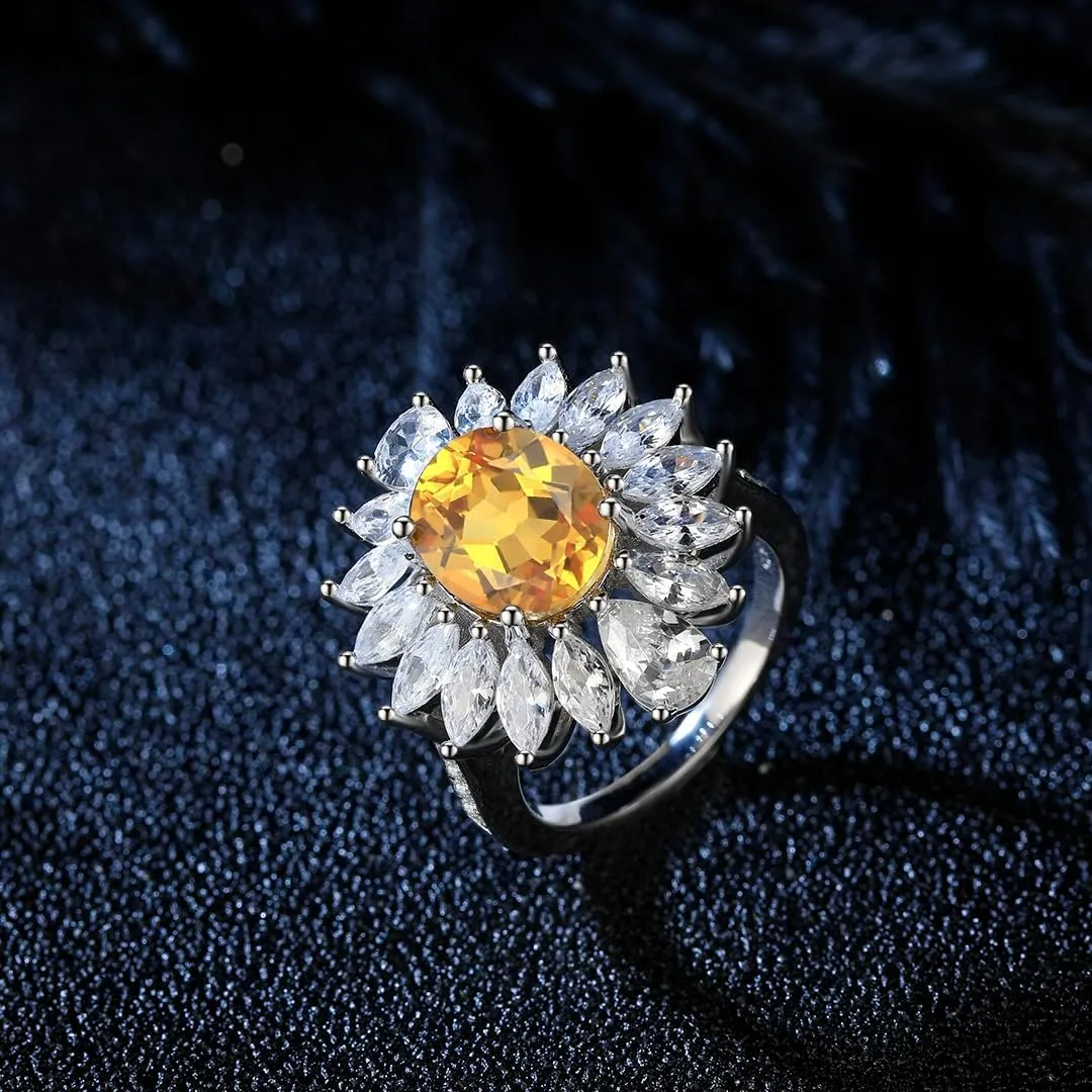 Oval Citrine and Diamond Cluster Ring in Sterling Silver, 14.0 x 10.0 mm