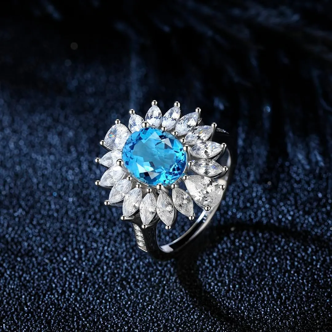 Oval Citrine and Diamond Cluster Ring in Sterling Silver, 14.0 x 10.0 mm