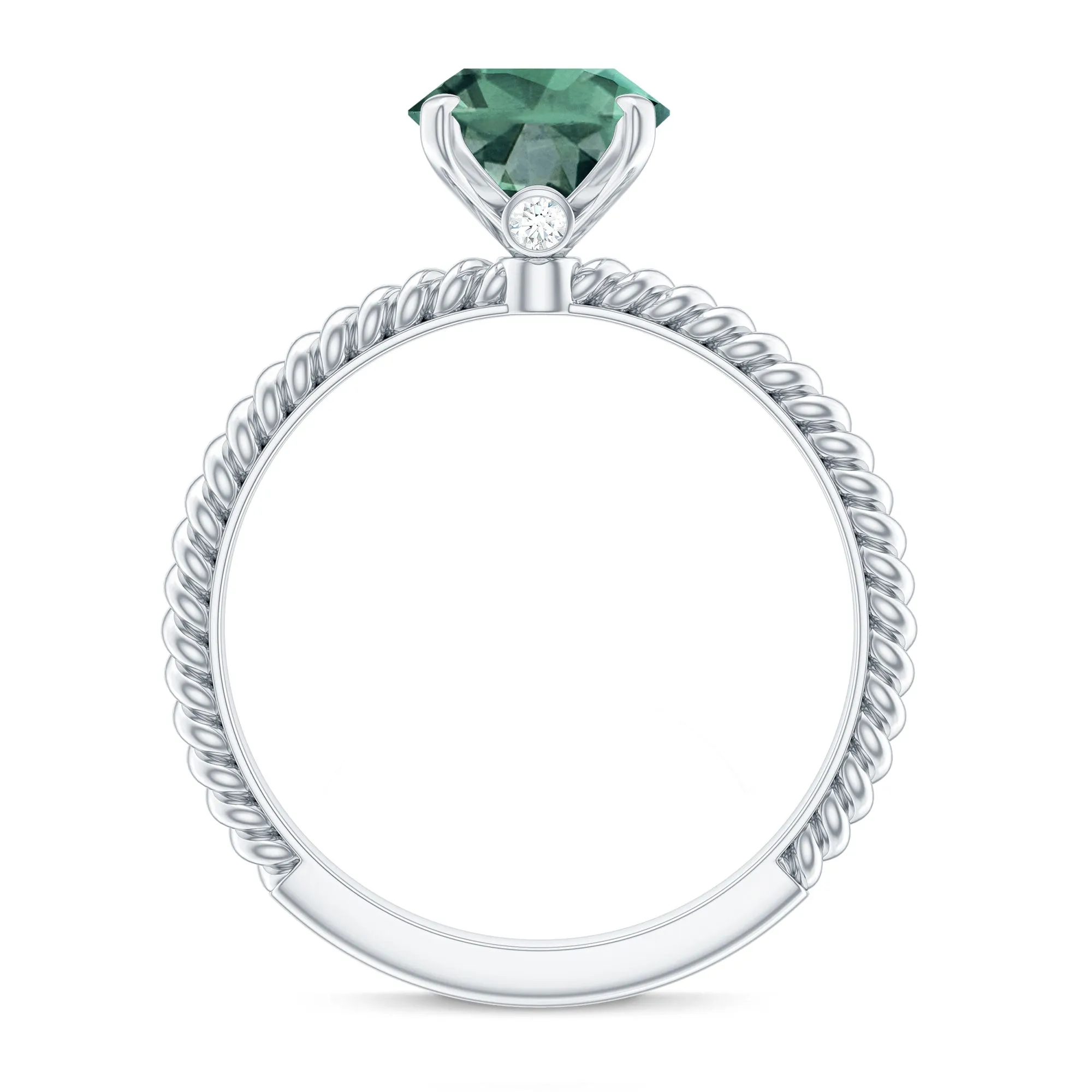 Oval Created Green Sapphire Solitaire Ring with Surprise Diamond