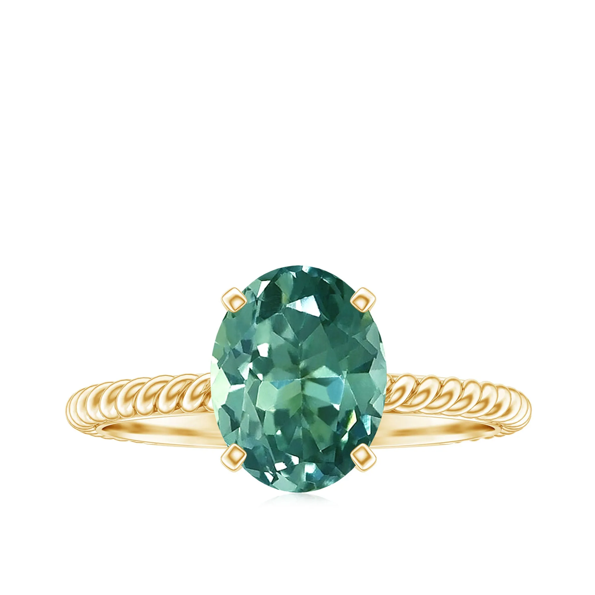 Oval Created Green Sapphire Solitaire Ring with Surprise Diamond