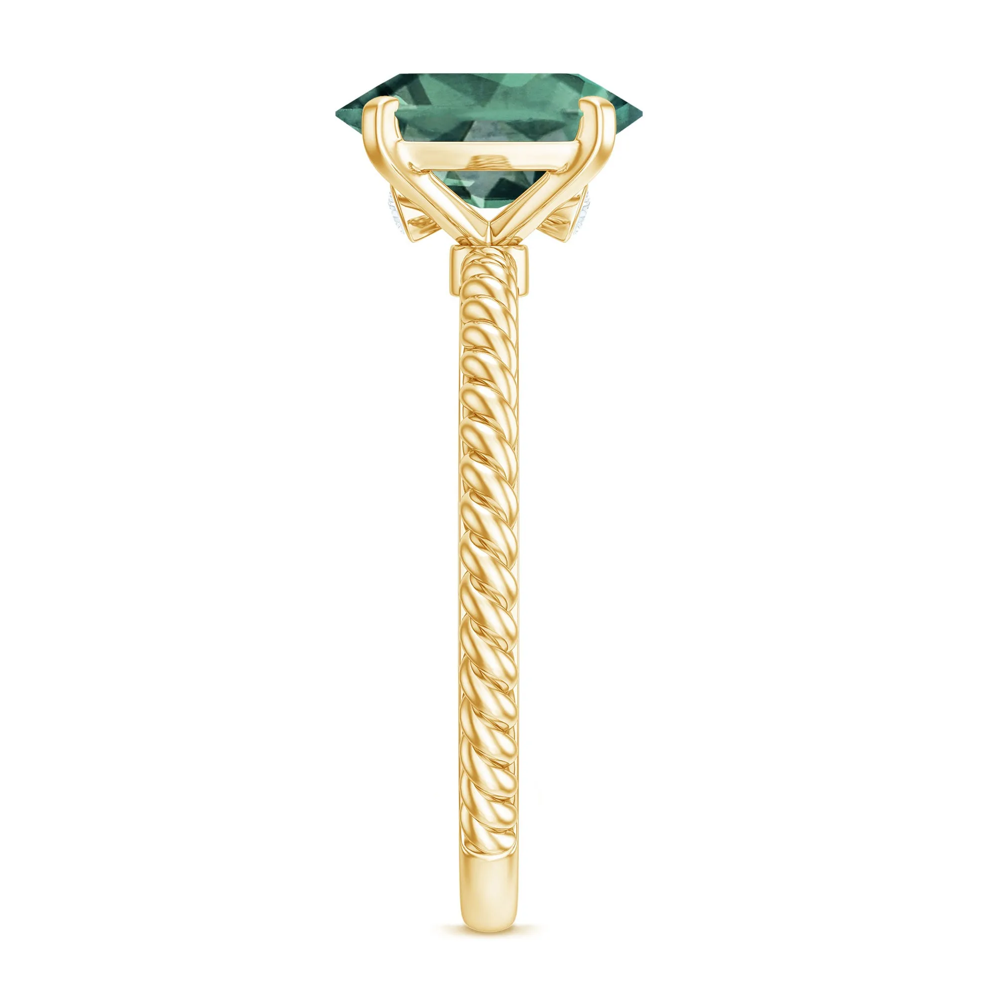Oval Created Green Sapphire Solitaire Ring with Surprise Diamond