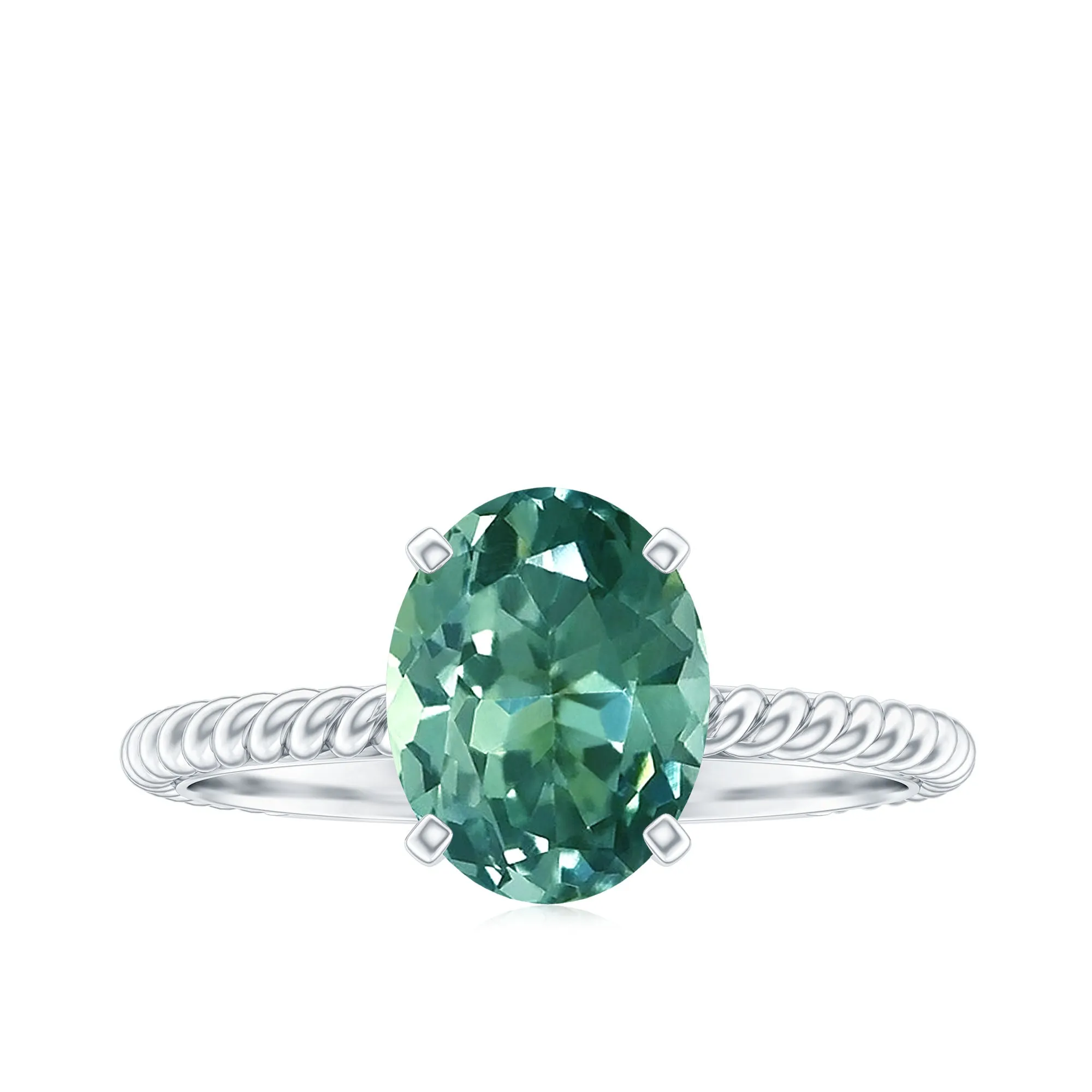 Oval Created Green Sapphire Solitaire Ring with Surprise Diamond