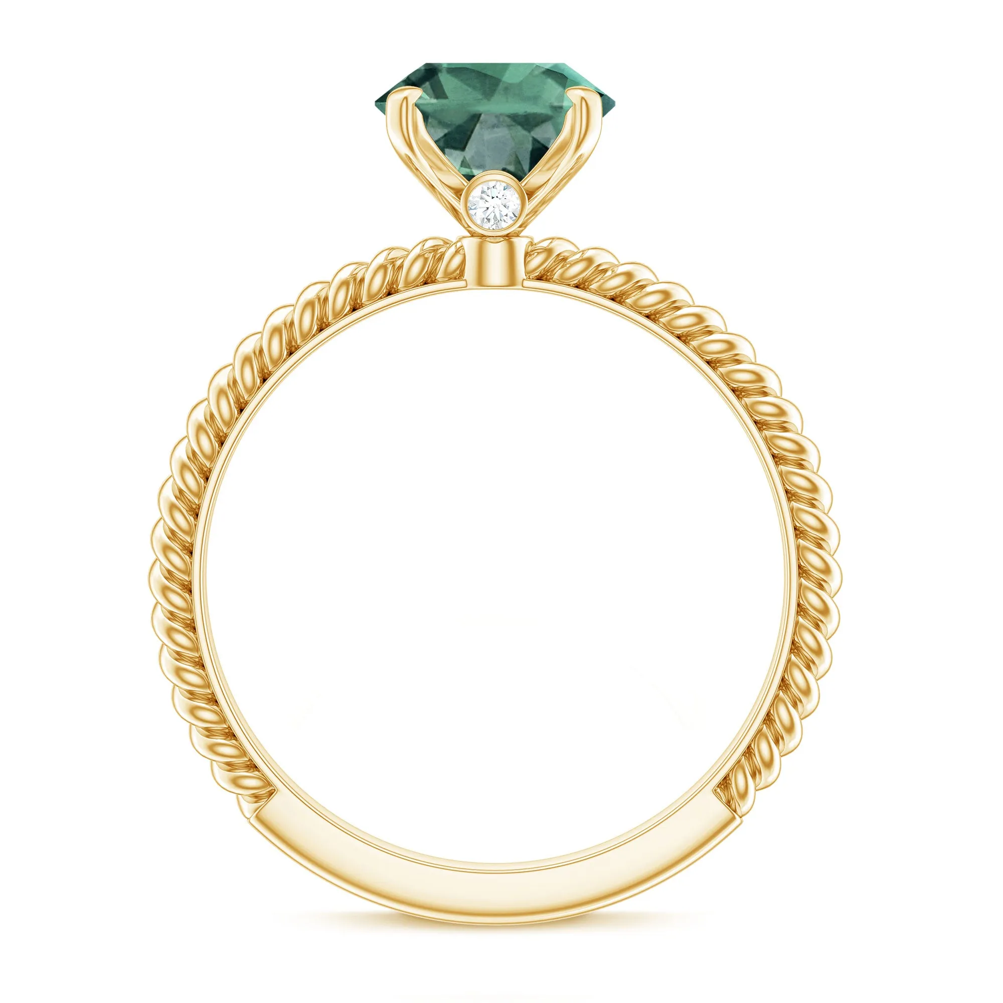 Oval Created Green Sapphire Solitaire Ring with Surprise Diamond