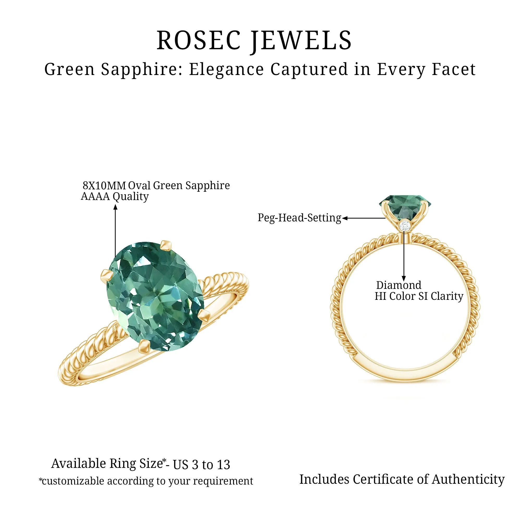 Oval Created Green Sapphire Solitaire Ring with Surprise Diamond
