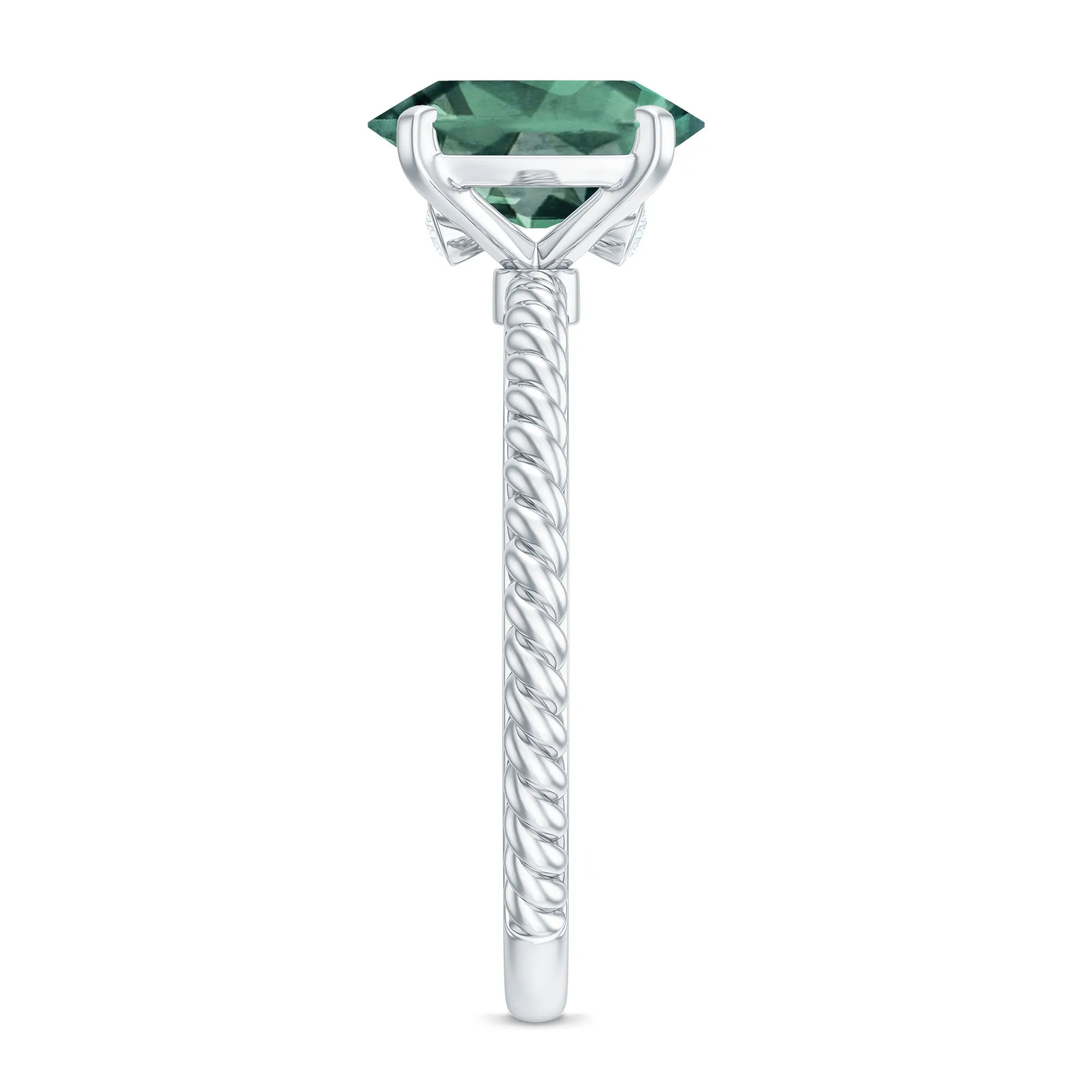 Oval Created Green Sapphire Solitaire Ring with Surprise Diamond