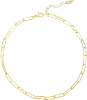Ovian Link Chain Choker Necklace for Women 18K Gold Plated Stainless Steel Paperclip Link Bracelet Lock Pendant Necklace