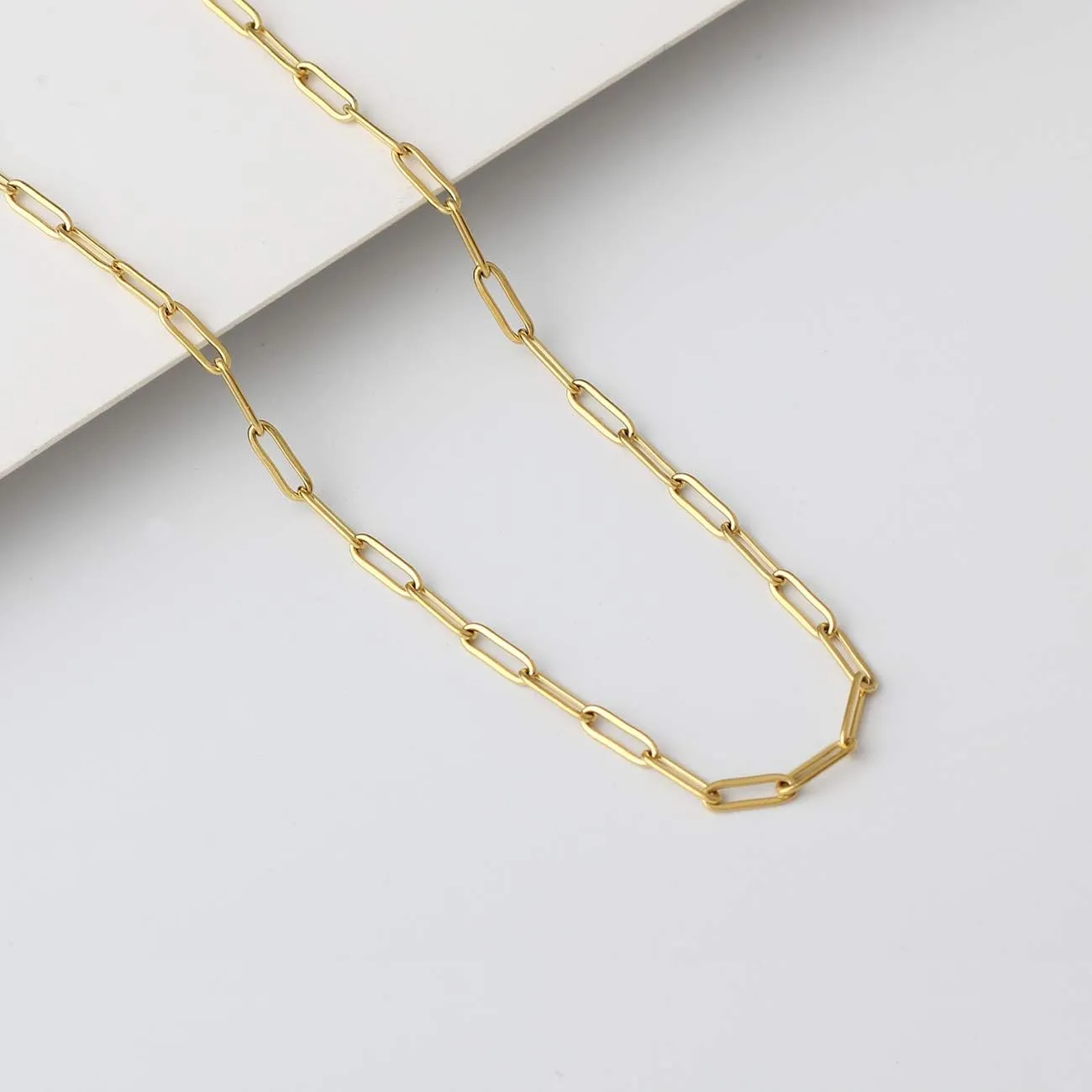 Ovian Link Chain Choker Necklace for Women 18K Gold Plated Stainless Steel Paperclip Link Bracelet Lock Pendant Necklace
