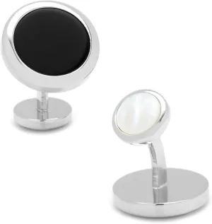 Ox and Bull Trading Co. Double Sided Onyx Round Beveled Cufflinks