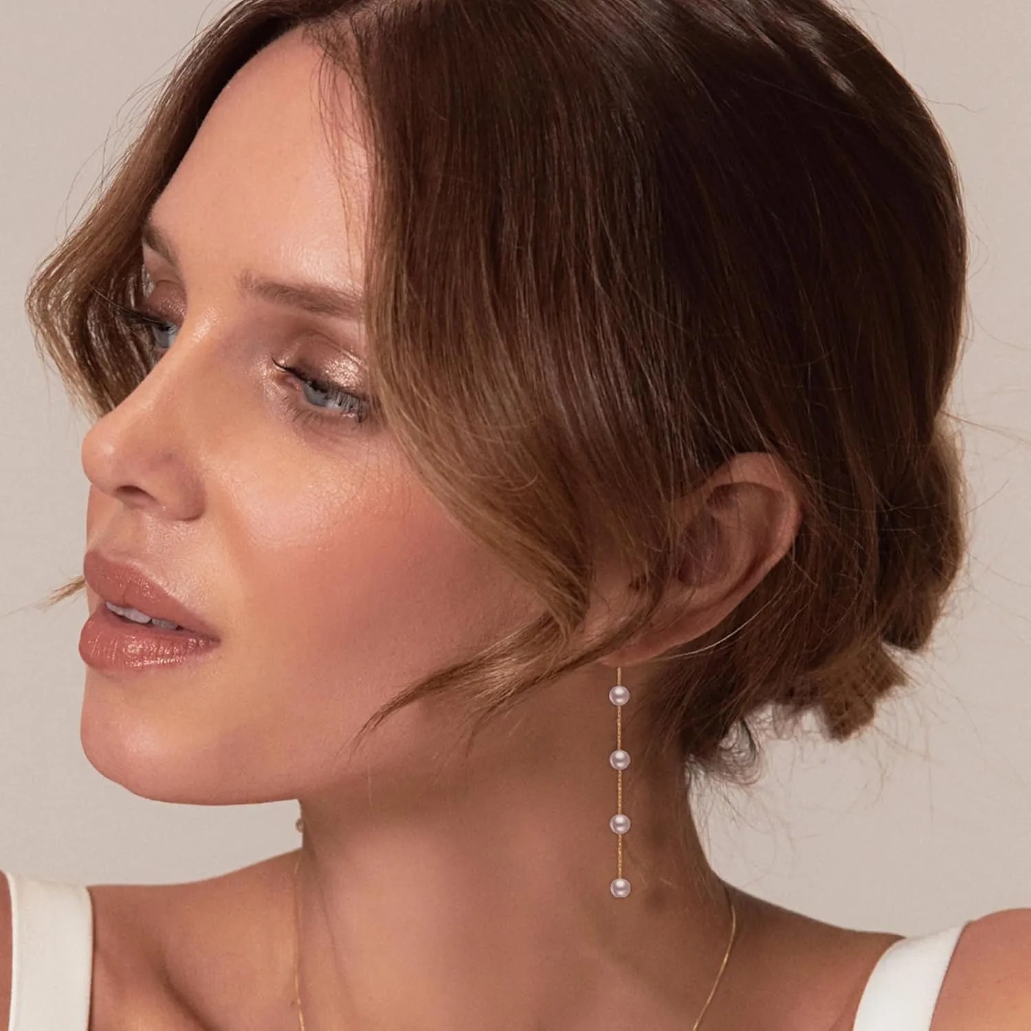 PABBEU Silver Long Pearl Earrings for Women Hypoallergenic 925 Sterling Silver Pearl Stud Earrings Elegant Pearl Drop Earrings Wedding Pearl Tassel Chain Dangle Earrings for Women Bridal 4/5/6mm
