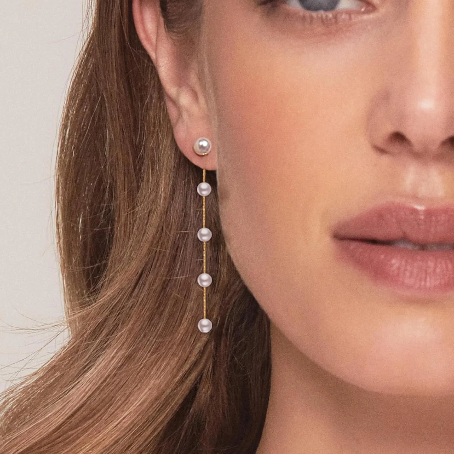 PABBEU Silver Long Pearl Earrings for Women Hypoallergenic 925 Sterling Silver Pearl Stud Earrings Elegant Pearl Drop Earrings Wedding Pearl Tassel Chain Dangle Earrings for Women Bridal 4/5/6mm