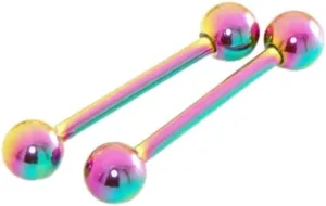 Pair 14g 5/8" Length Rainbow Titanium Plated Rings Tongue Barbells Body Unique Jewelry Delicate Design Piercing Steel Surgical For Women