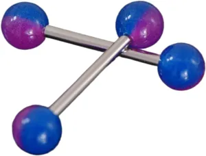 Pair Purple/Blue Stripe Glow In Dark Balls Rings 14G 3/4"" Surgical Steel Body Piercing Unique Jewelry For Women Delicate Design