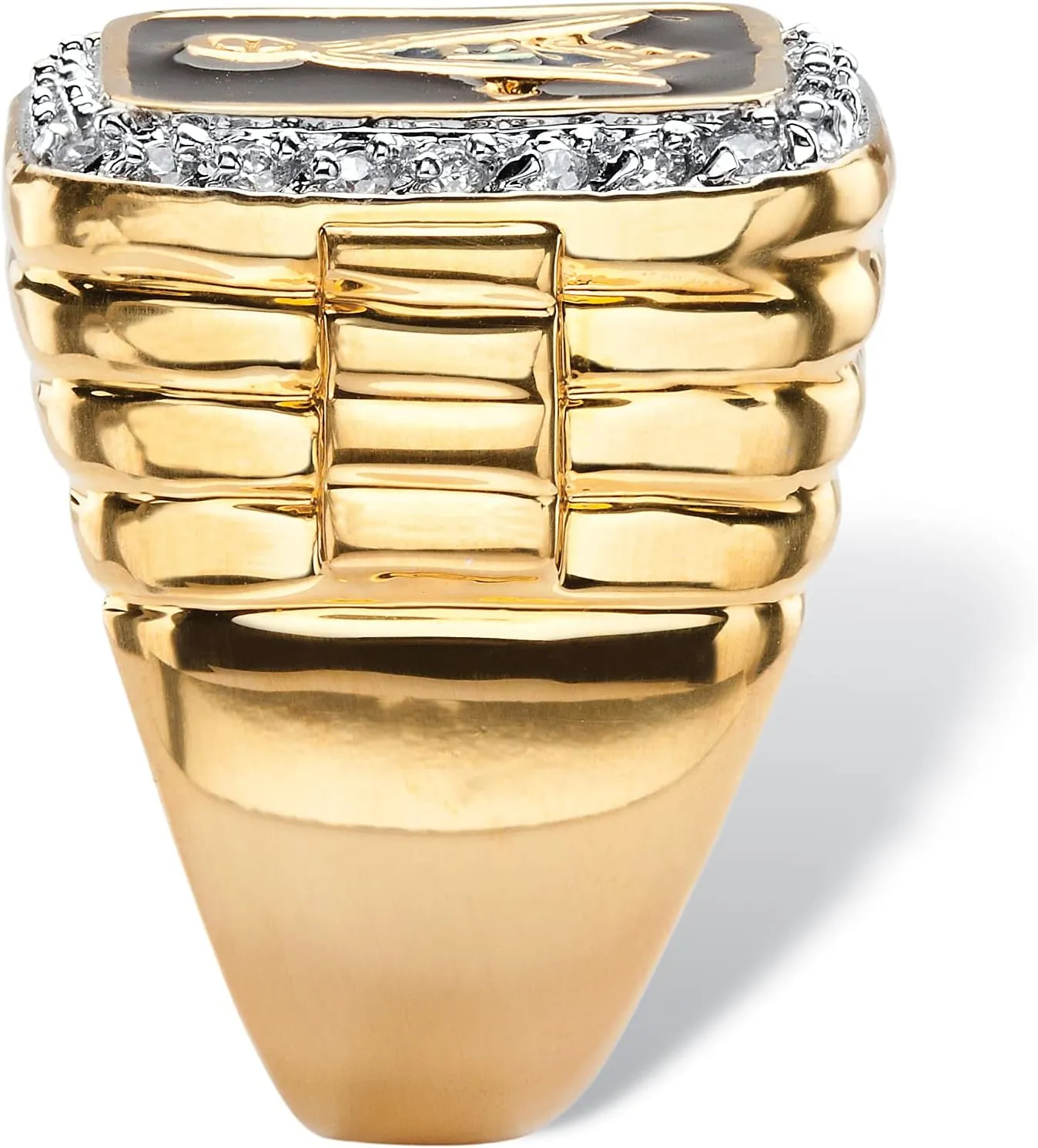 PalmBeach Men's Yellow Gold-Plated Round Cubic Zirconia Black Enamel Masonic Ring Sizes 8-13
