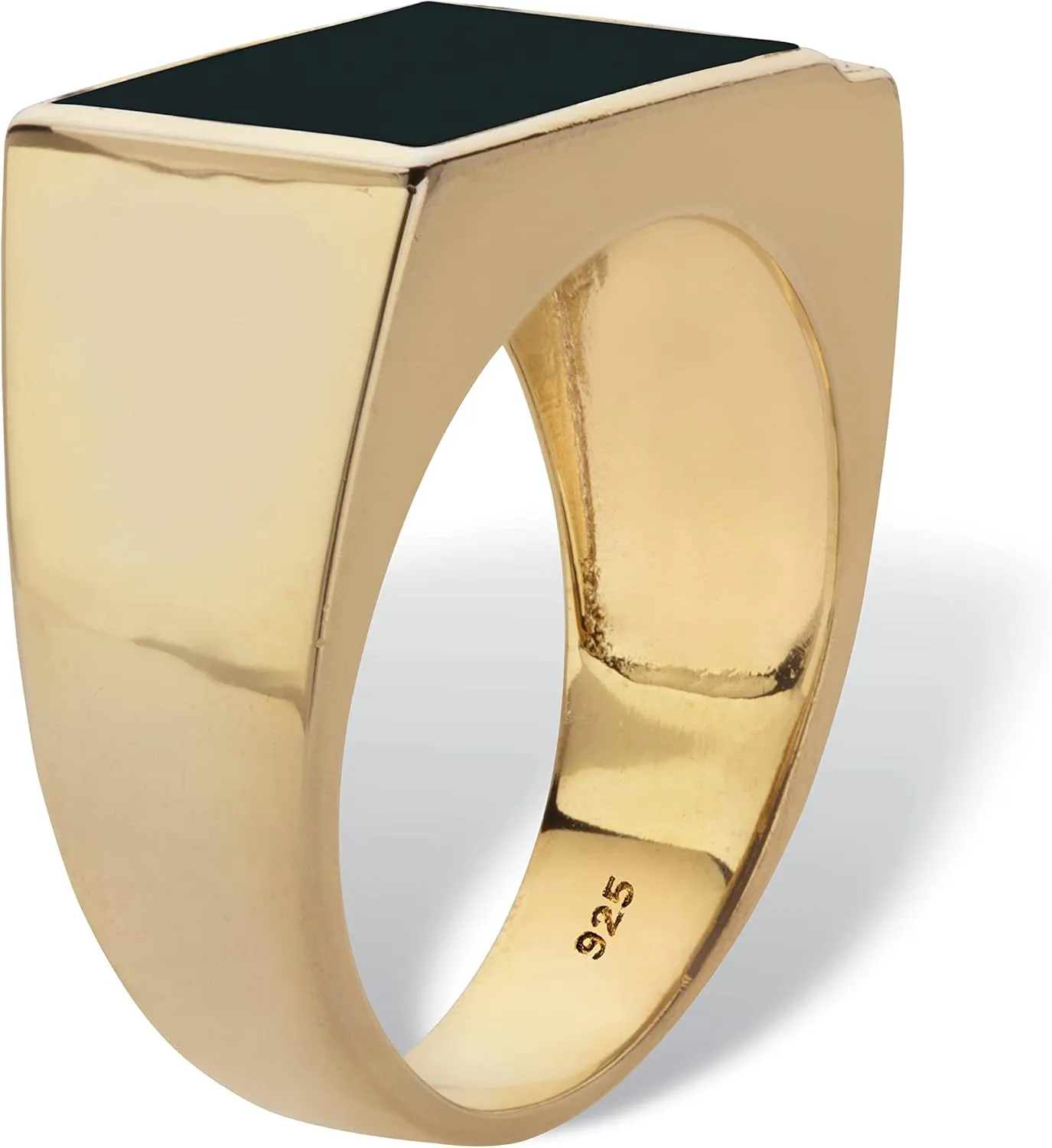 PalmBeach Men's Yellow Gold-plated Sterling Silver Emerald Cut Natural Black Onyx and Diamond Accent Ring Sizes 8-13
