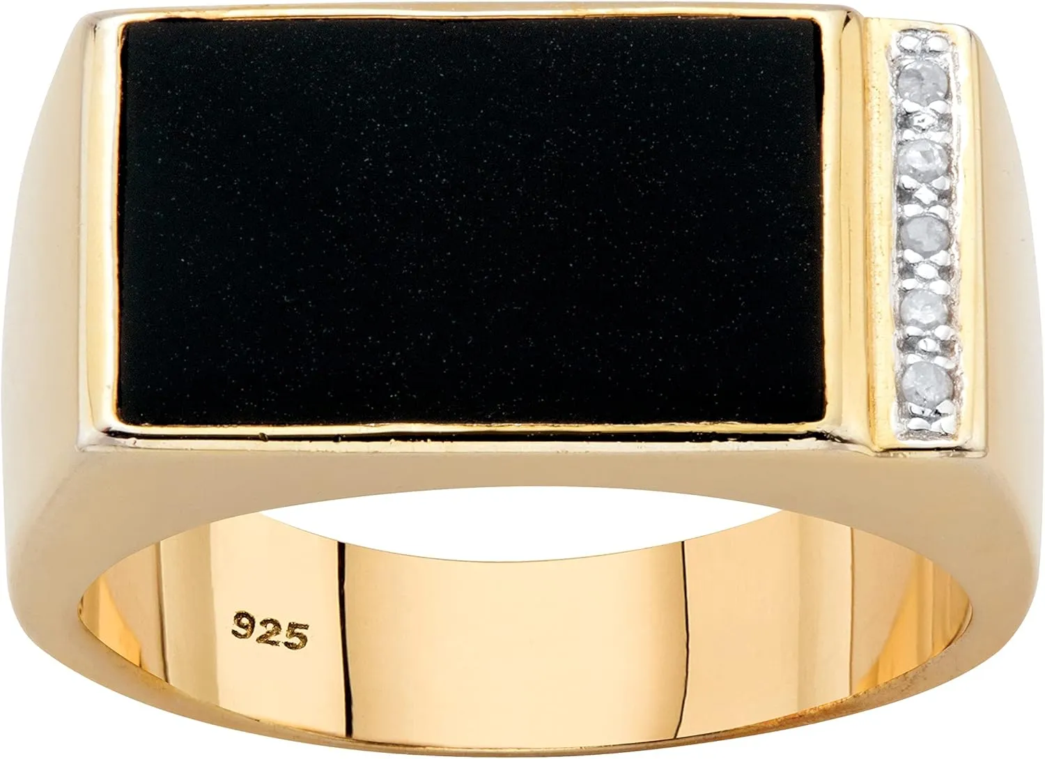 PalmBeach Men's Yellow Gold-plated Sterling Silver Emerald Cut Natural Black Onyx and Diamond Accent Ring Sizes 8-13