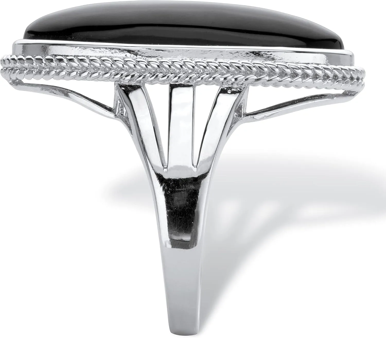 PalmBeach Sterling Silver Oval Shaped Natural Black Onyx Spllit Shank Ring Sizes 6-12