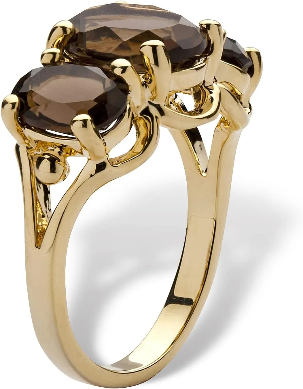 PalmBeach Yellow Gold-plated Oval Cut Genuine Smoky Quartz 3-Stone Ring Sizes 5-10