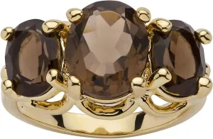 PalmBeach Yellow Gold-plated Oval Cut Genuine Smoky Quartz 3-Stone Ring Sizes 5-10