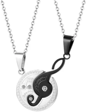 PAMTIER Women Men's Music Note Pendant Necklace Stainless Steel Personalized Couple Vintage Hip Hop Jewelry