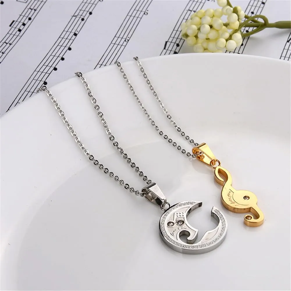 PAMTIER Women Men's Music Note Pendant Necklace Stainless Steel Personalized Couple Vintage Hip Hop Jewelry