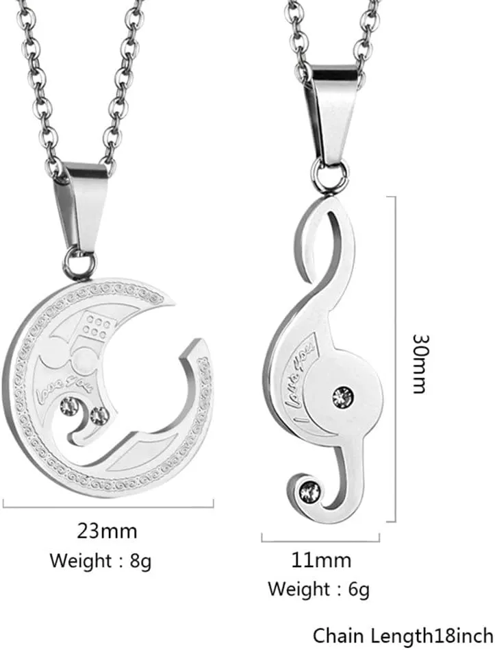 PAMTIER Women Men's Music Note Pendant Necklace Stainless Steel Personalized Couple Vintage Hip Hop Jewelry