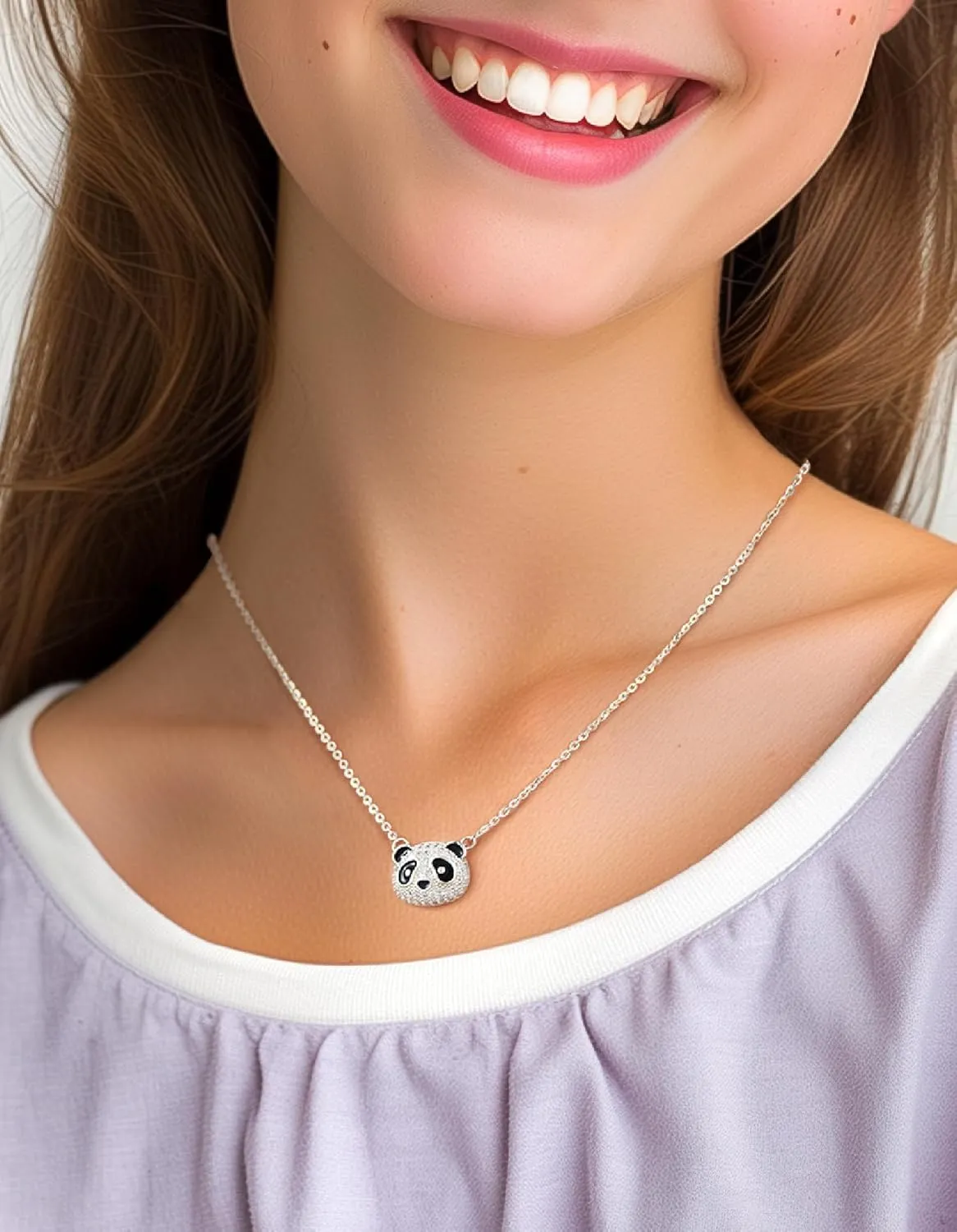 Panda Necklace for Women, 925 Sterling Silver Cubic Zirconia Hypoallergenic Cute Necklaces Jewelry Panda Gift for Girlfriend Ladies, Teen Girl Christmas Gifts with Lovely Cards