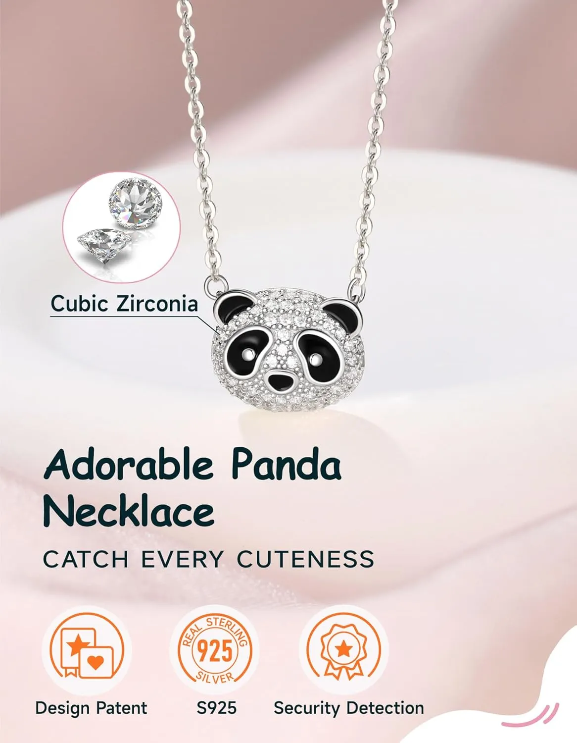 Panda Necklace for Women, 925 Sterling Silver Cubic Zirconia Hypoallergenic Cute Necklaces Jewelry Panda Gift for Girlfriend Ladies, Teen Girl Christmas Gifts with Lovely Cards