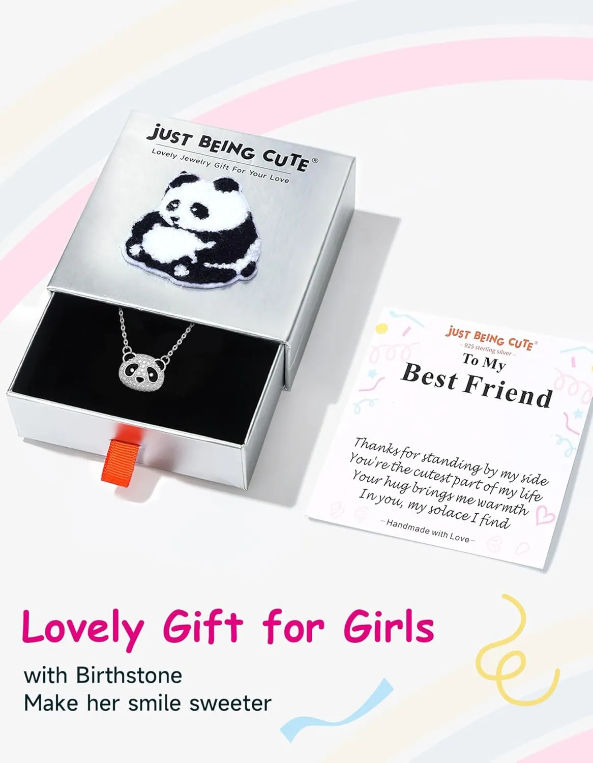 Panda Necklace for Women, 925 Sterling Silver Cubic Zirconia Hypoallergenic Cute Necklaces Jewelry Panda Gift for Girlfriend Ladies, Teen Girl Christmas Gifts with Lovely Cards